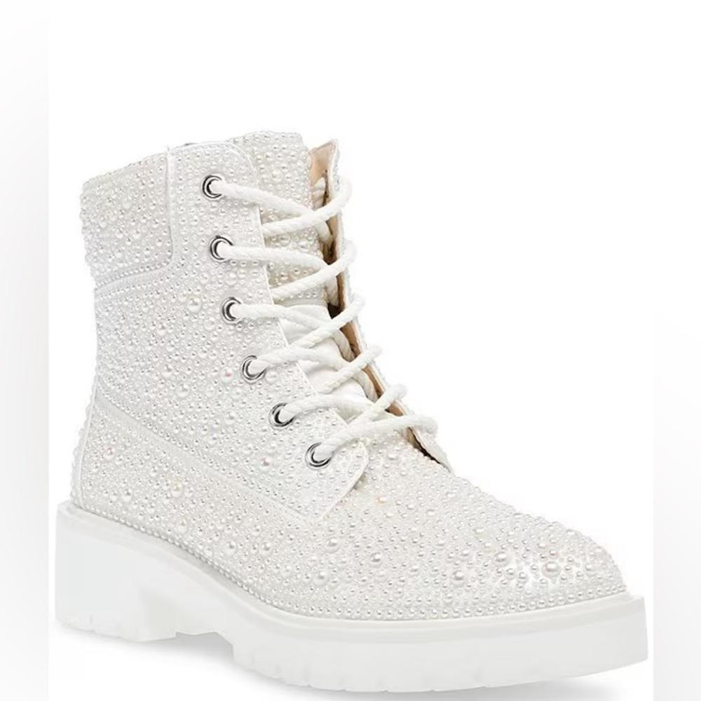 Betsey Johnson Hudson Pearl Lace-Up Combat Booties-NEW!